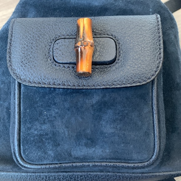 Gucci Bamboo Blue Suede Leather Small Backpack - Picture 3 of 15